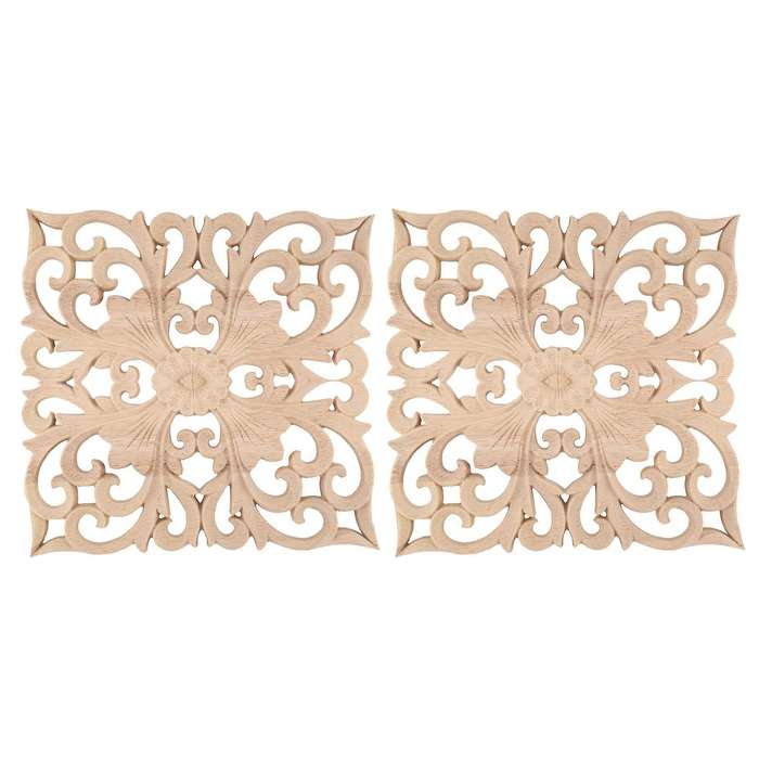 2x Wooden Decal European-style Applique Real Wood Carving 20x20x2cm