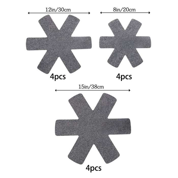 24pcs 3 Different Sizes Pan Pot Protectors, for Separating(gray)