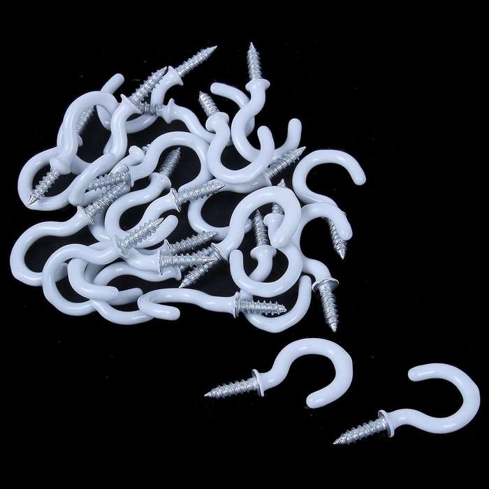 1.1 Inch Mug Hooks Shouldered Screw-in Plastic Coated Whtie 25pcs