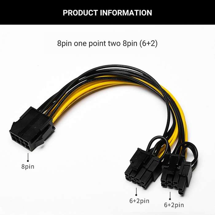 8 Pin Pcie to Dual Pcie 8 (6+2) Pin Power Cable Data Cable Splitter