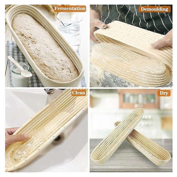 Oval Bread Baking Bowl Set with Scraper Linen Cloth Silicon Brush