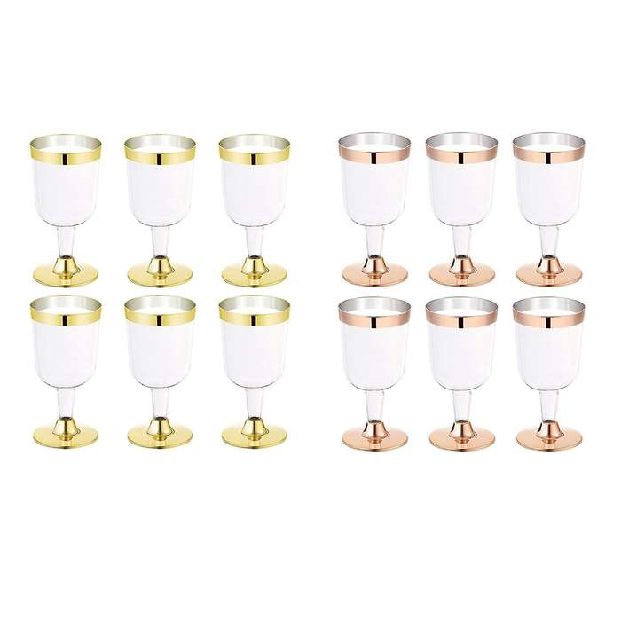 6pcs 180ml Wine Glass Goblet Plastic Champagne Bottle Rose Gold