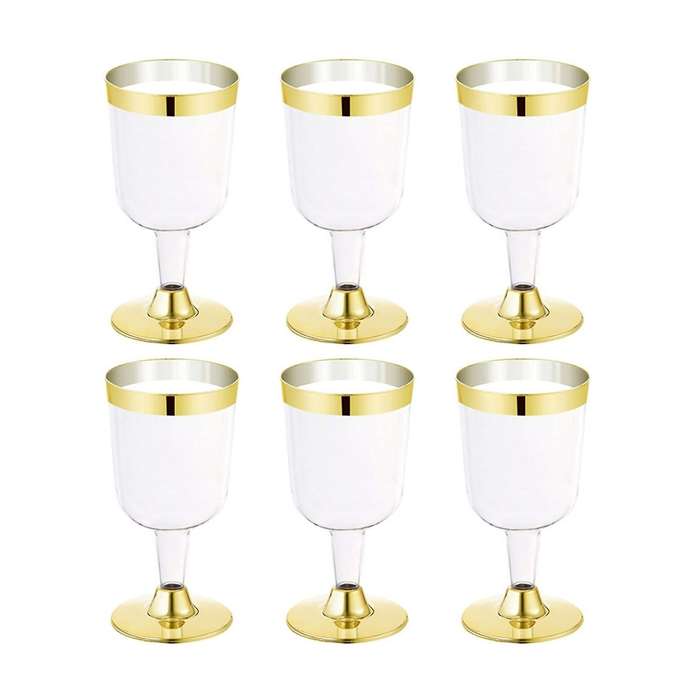 6pcs 180ml Wine Glass Goblet Plastic Champagne Bottle Rose Gold