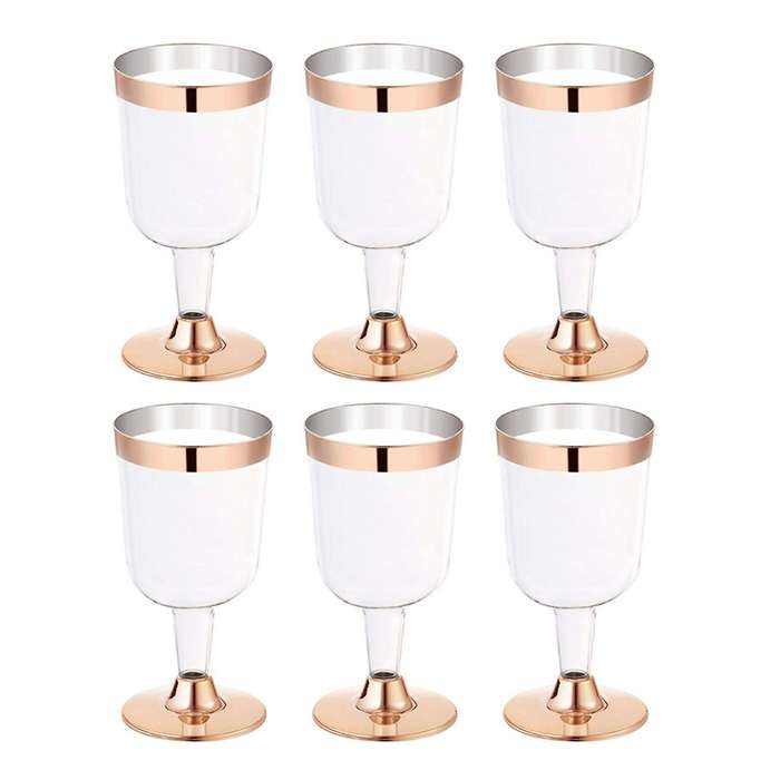 6pcs 180ml Wine Glass Goblet Plastic Champagne Bottle Rose Gold