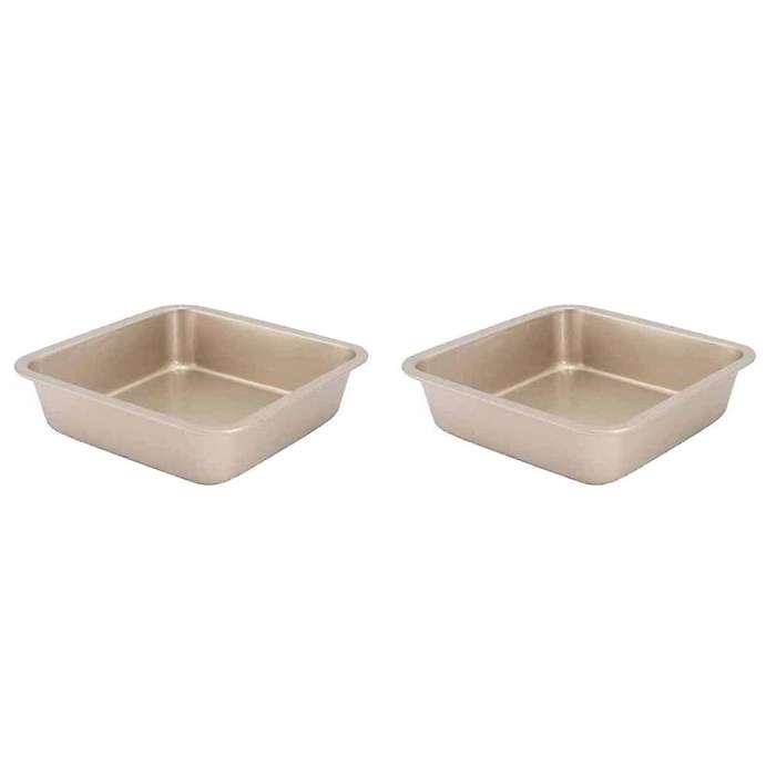 2pcs Carbon Steel Square Cake Mold Baking Pan Non-stick (gold)