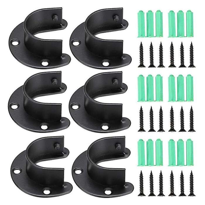 6 Pack Stainless Steel Closet Pole Sockets, for Shower Curtain