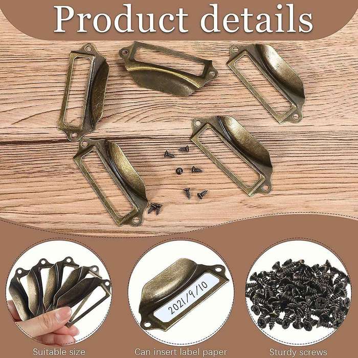 50 Pcs Label Pull 1.2x2.8 Inch Bronze Drawer Pull with 100pcs Screws
