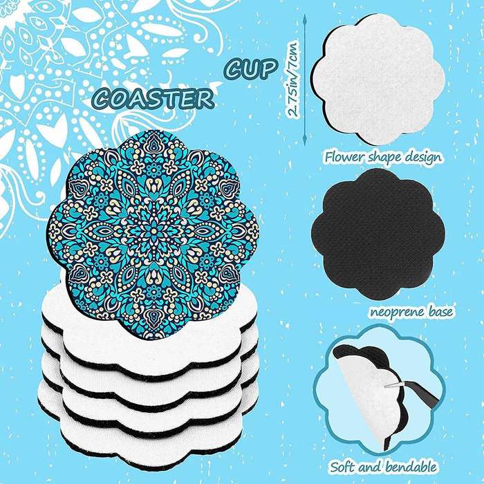 60pcs Heat Transfer Cup Coasters White Diy Flower Shape Coasters