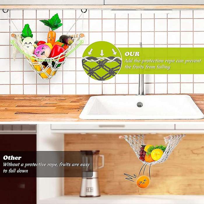 Macrame Fruit Hammock Under Cabinet - Hanging Basket for Kitchen