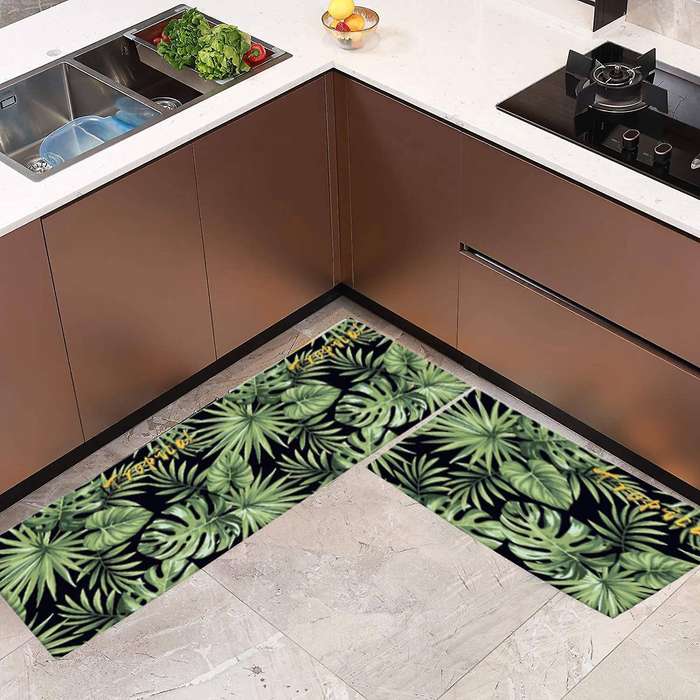 Kitchen Mat Rug Green Palm Leaves Tropical Plants for Kitchen Carpets