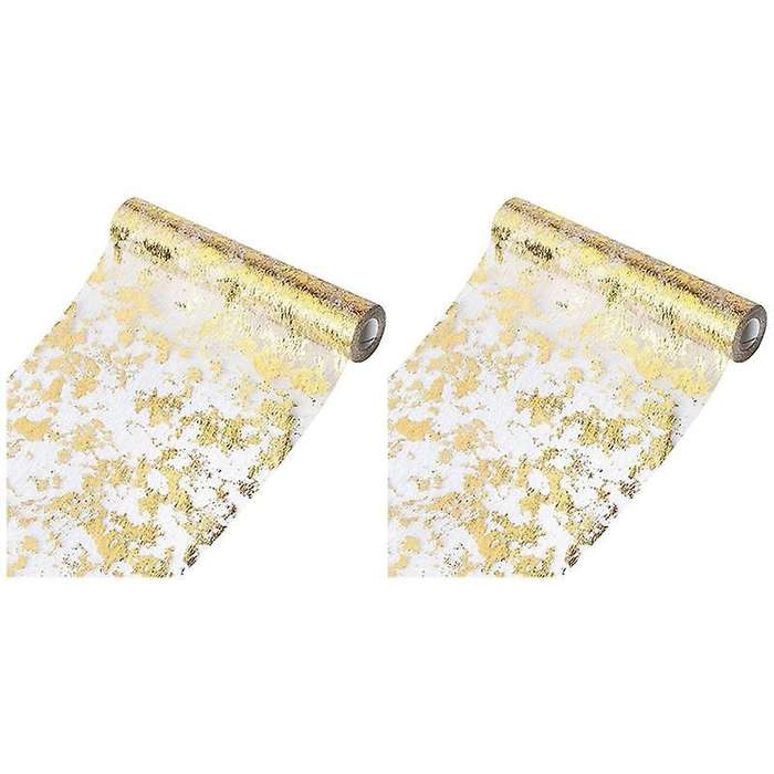2x Table Runner, Sparkling Polyester Tulle Ribbon Roll 28cmx10m
