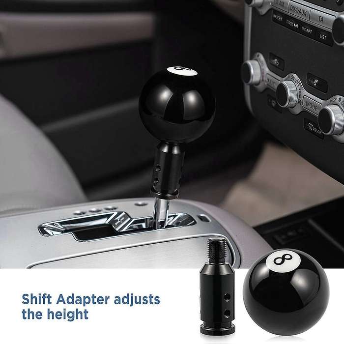 Ball Shift Knob, Billiard Black Round with Adapter for Non-threaded