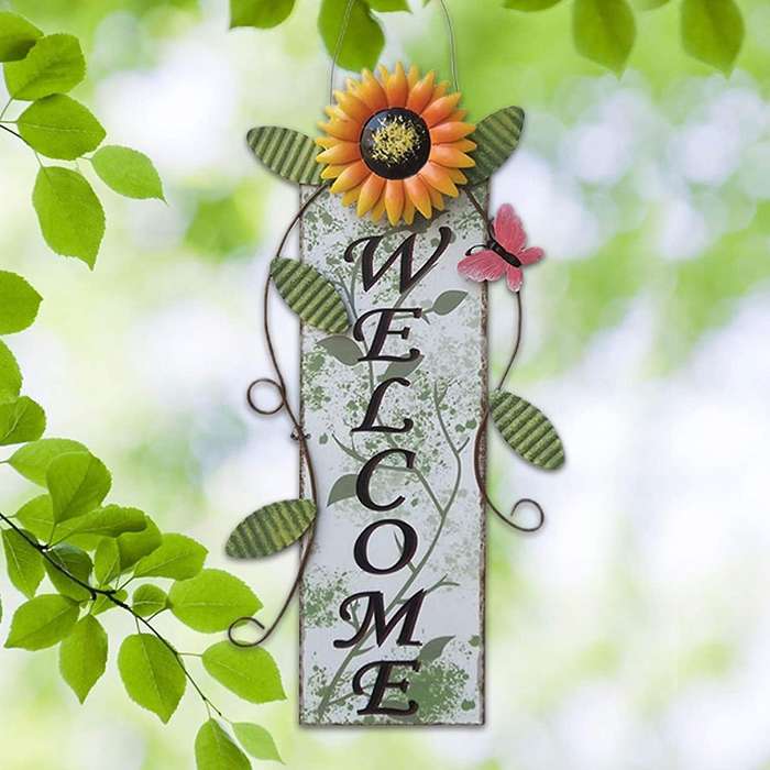 Vintage Sunflower Welcome Sign Door Hanging Decor for Garden Home-a
