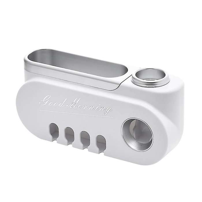 Hanging Toothbrush Holder Automatic Toothpaste Squeezer(white Silver)