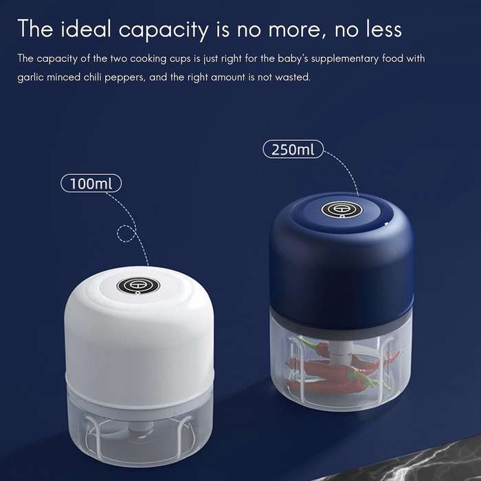 250ml Mini Electric Garlic Chopper Usb Charging Kitchen Tool White