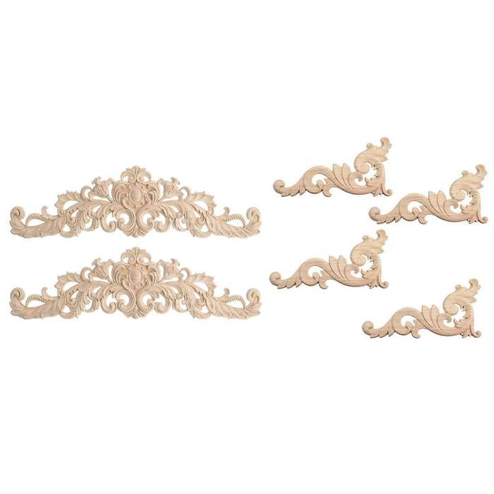 2pcs Craft Wood Cabinet Furniture Carving Corner Wood Ornament Wood