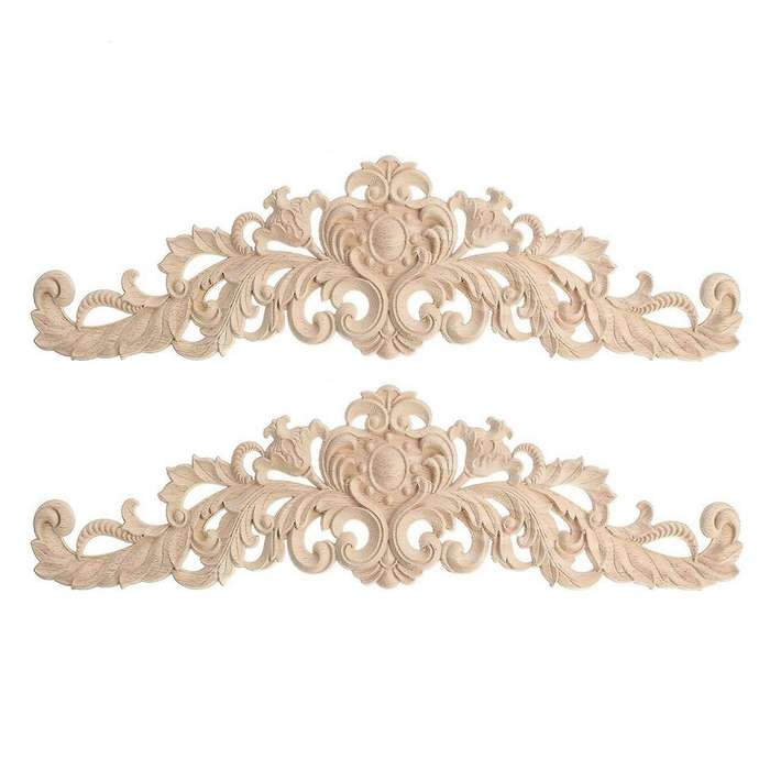2pcs Craft Wood Cabinet Furniture Carving Corner Wood Ornament Wood