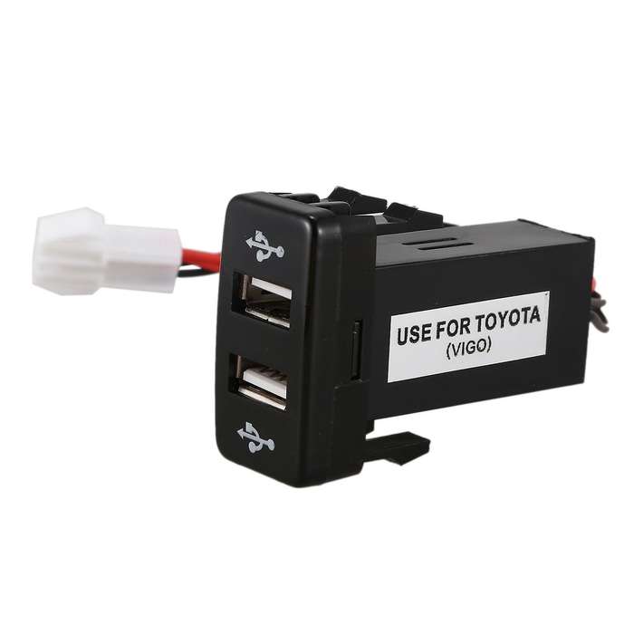 2x Dual Usb Port Charger Phone Pda Dvr + Audio Input for Toyota Vigo