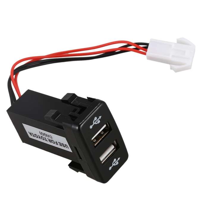 2x Dual Usb Port Charger Phone Pda Dvr + Audio Input for Toyota Vigo