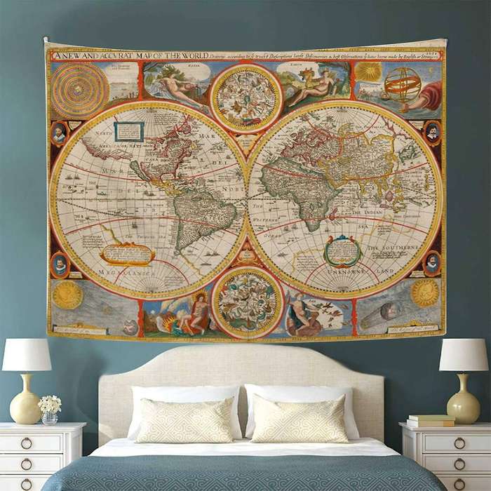 World Map Vintage Wanderlust Pirate Map Historical Atlas Tapestry