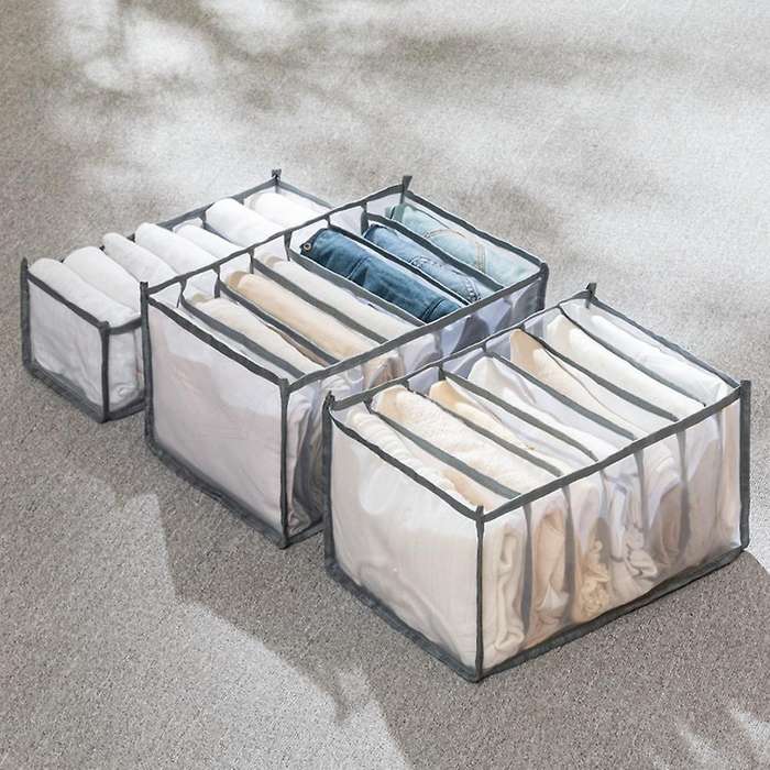 3 Pcs Jeans Compartment Storage Closet,stacking Pants Drawer(gray)