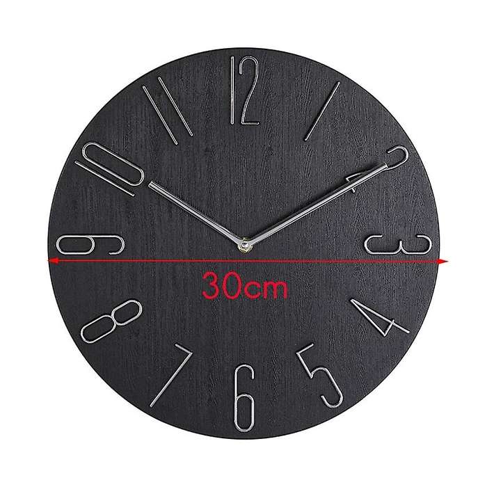 Simple Wall Clock 12inch Living Room Home Watch Fashion Bedroom-black