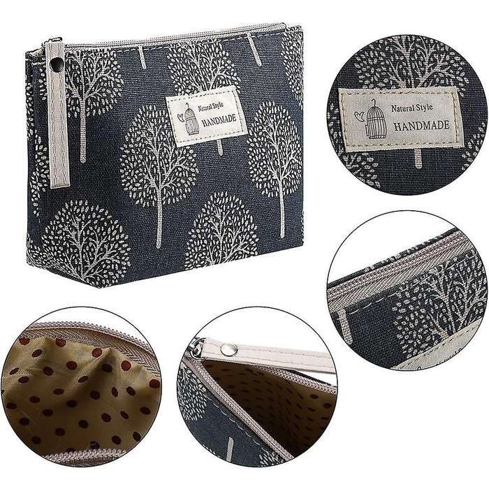 6pcs Canvas Makeup Bags Printed Cosmetic Bags for Women Girls, B