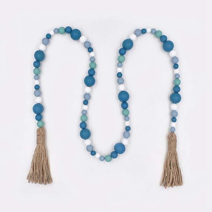 2 Pack Rustic Wooden Bead Garland with Tassel for Decor, 55in Length
