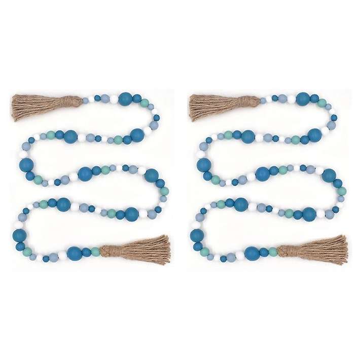 2 Pack Rustic Wooden Bead Garland with Tassel for Decor, 55in Length