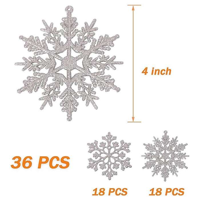 36pcs Glitter Snowflake Ornaments,iridescent Glitter for Decorating