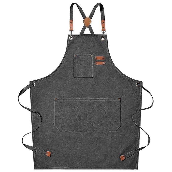 Cotton Cross Apron with Adjustable Straps& Pockets,m to Xxl (grey)
