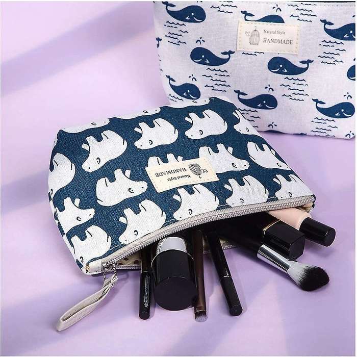 6pcs Canvas Makeup Bags Printed Cosmetic Bags for Women Girls, A