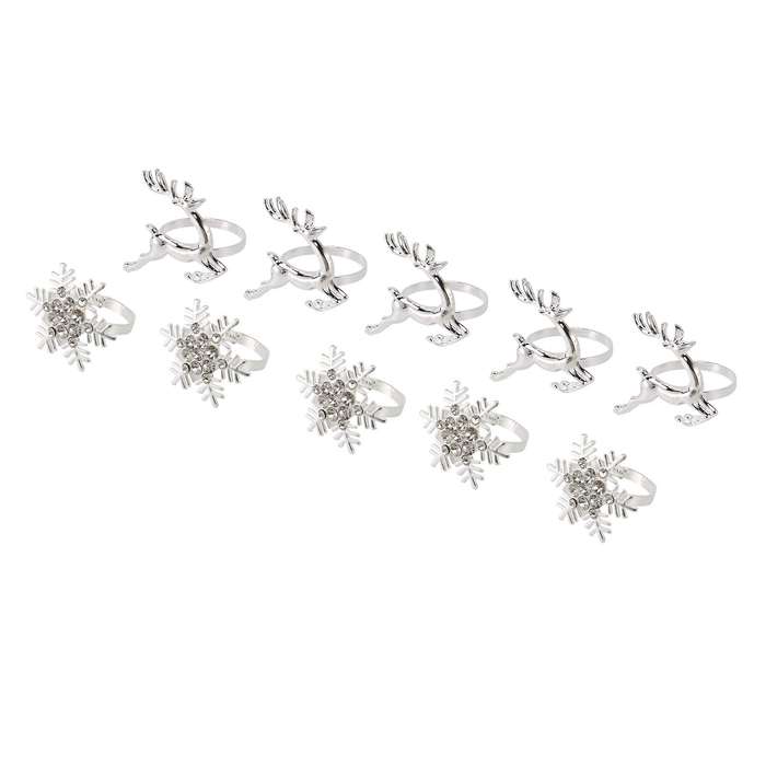 12 Pieces Rhinestone Snowflake Napkin Rings and Deer Napkin Rings