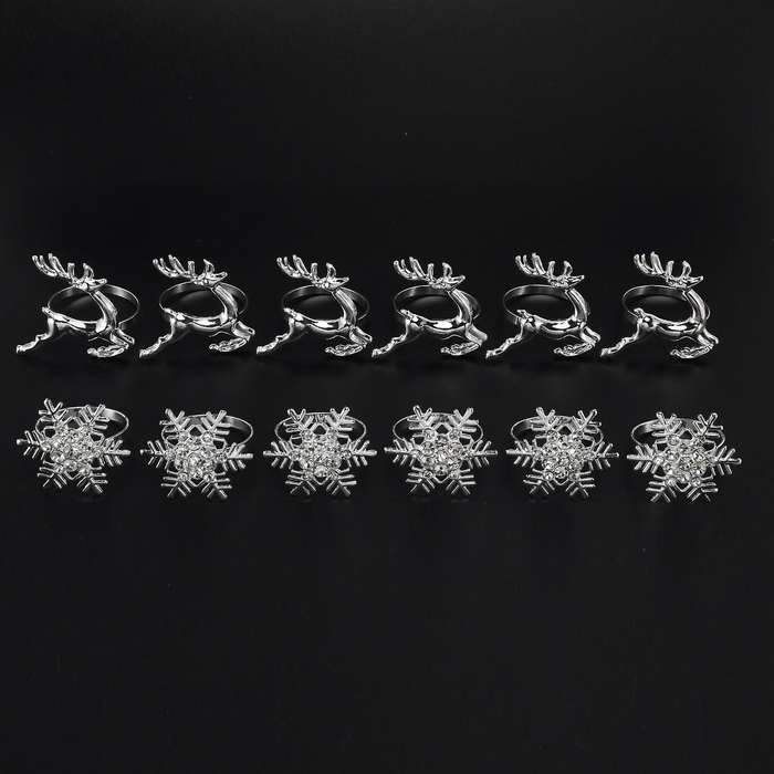 12 Pieces Rhinestone Snowflake Napkin Rings and Deer Napkin Rings