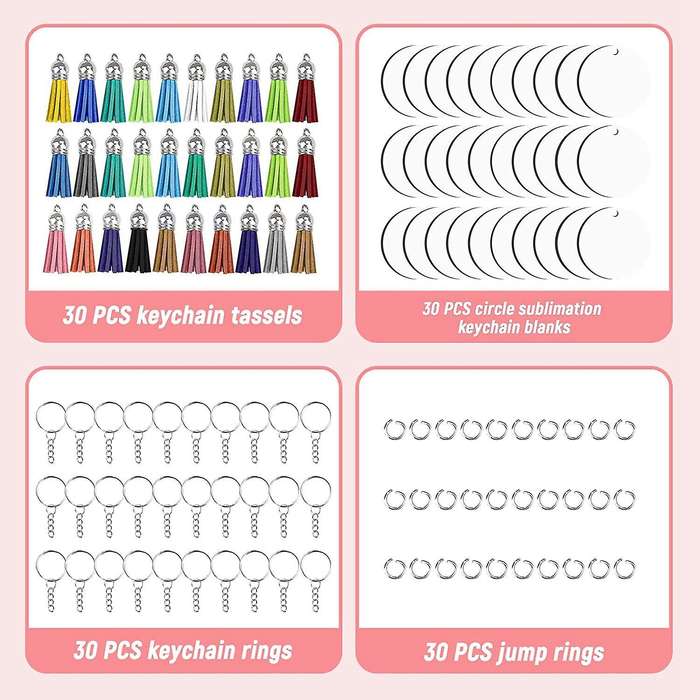 30 Sets Round Acrylic Keychain Round Discs Ornaments with Hole