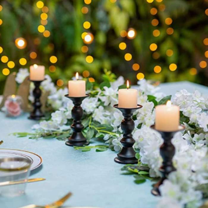 2pcs Candle Pillar Candle Holder, Christmas Halloween(silver)