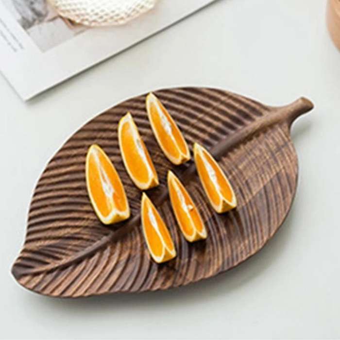 Leaf Shape Storage Fruit Tray Solid Wood Handmade Serving Dessert-s