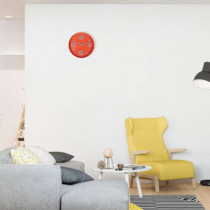 3d Number Quiet Wall Clocks Battery Operated 10 Inch Red