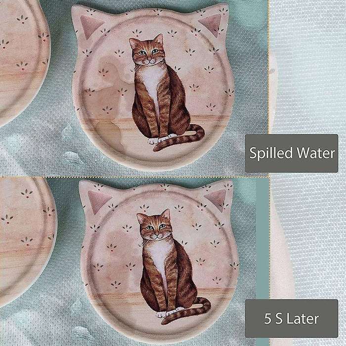 4 Pcs Absorbent Coaster Ceramic Coffee Coaster Cat Style Tea Coaster