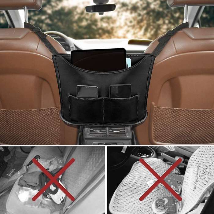 Car Net Pocket Handbag Holder,car Purse Holder Between Seats(black)