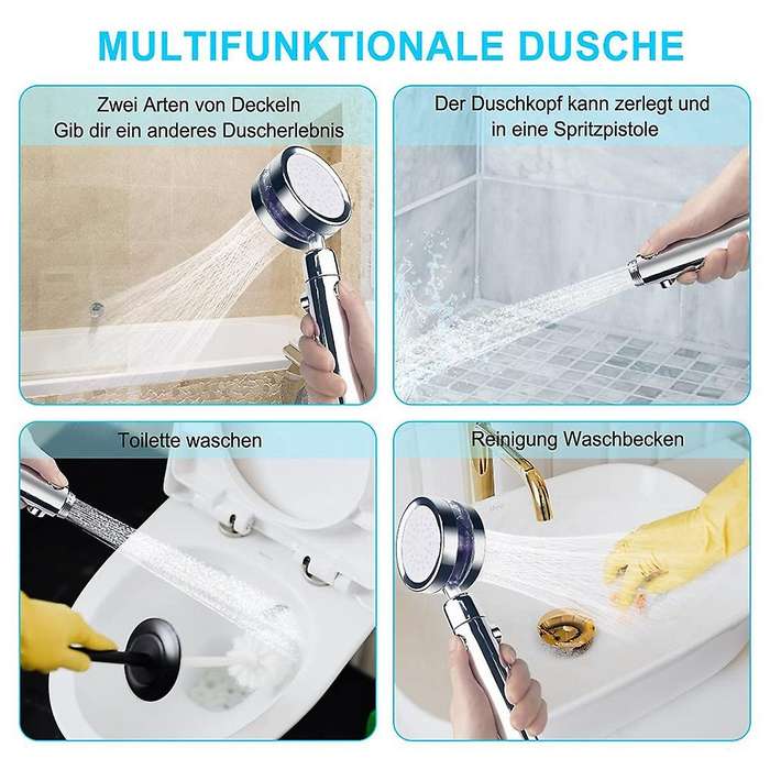 Shower Head Pressure Increase Shower Head with 1.5m Hose Silver