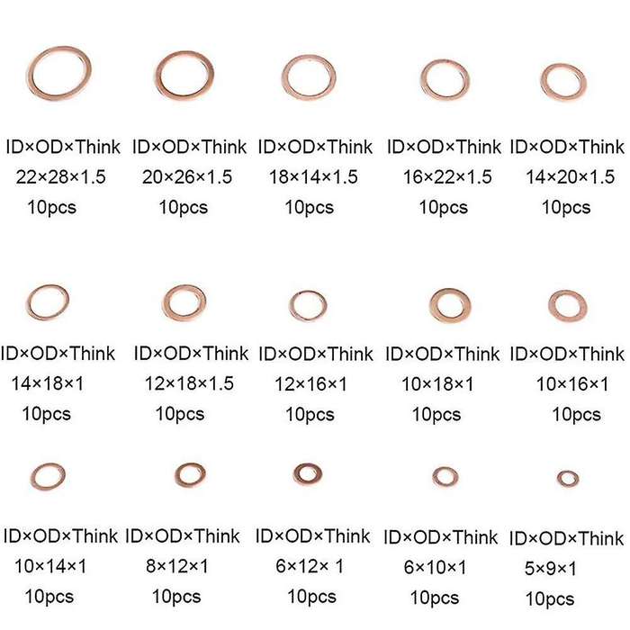 150pcs From M5 to M22 Assorted Copper Washer Gasket Set for Hardware