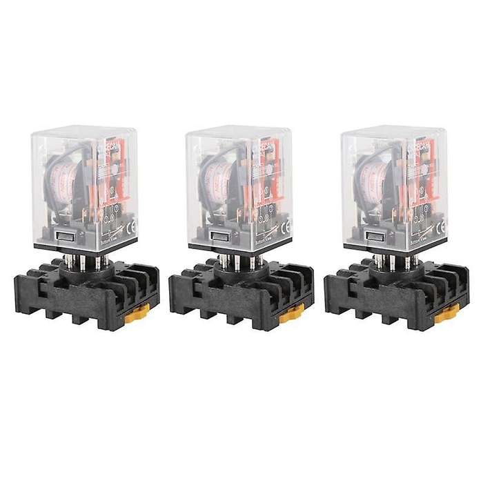 3x Mk2p-i Clear Shell Dpdt Ac220v Coil Power Relay Socket Base