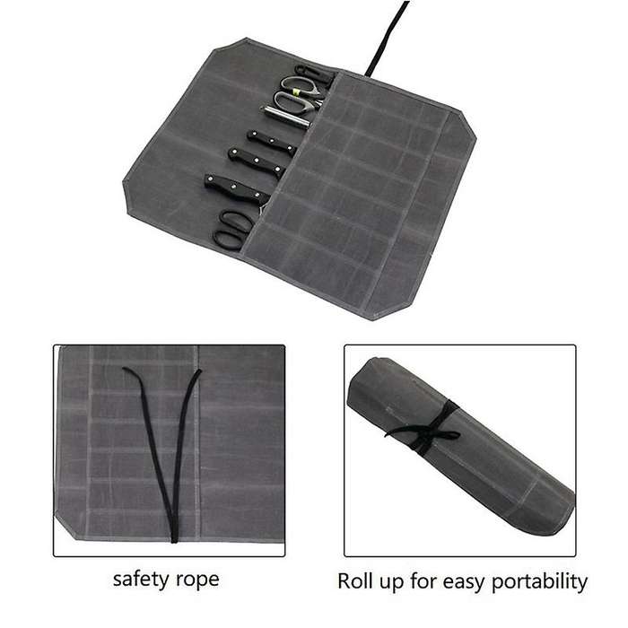 Knife Roll Case, Waxed Canvas Cutlery Knives Holders Protectors - C