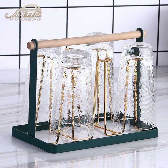 Portable Wrought Iron Six Cup Holder Water Cup Upside Down Drain Rack
