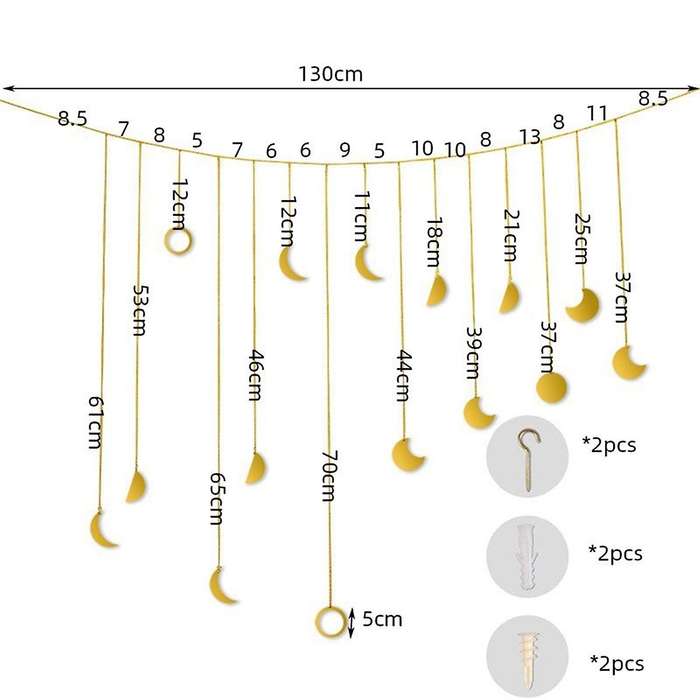 Moon Shining Phase Garland Decoration Chains Gold Wall Hanging A