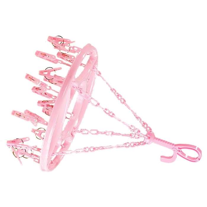 Hanging Dryer 18 Clips Pin Laundry Clothes Hanger Foldable (pink)