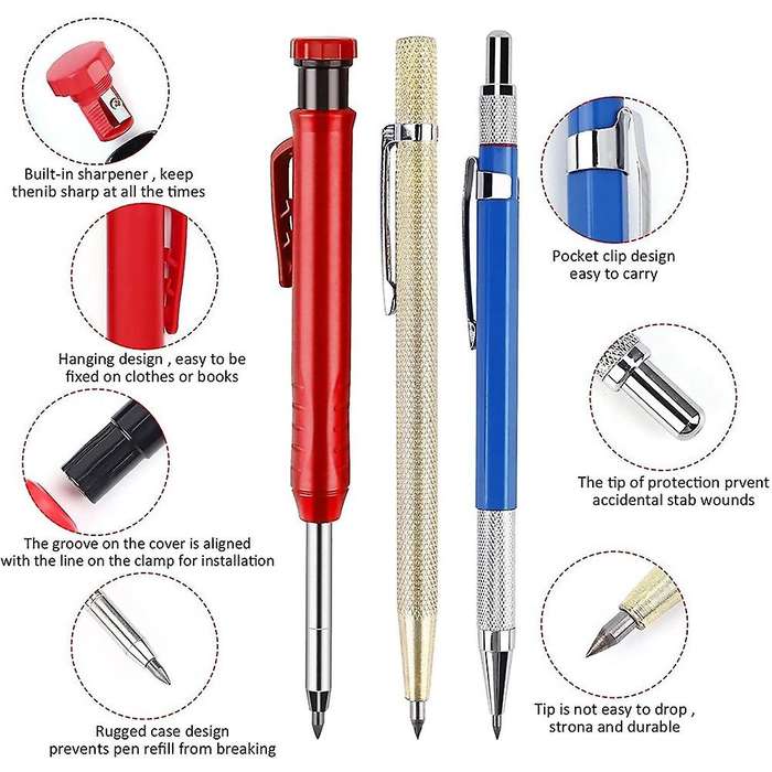 Deep Hole Carpenter Pencils,with Refills,marker Pens,for Woodworking