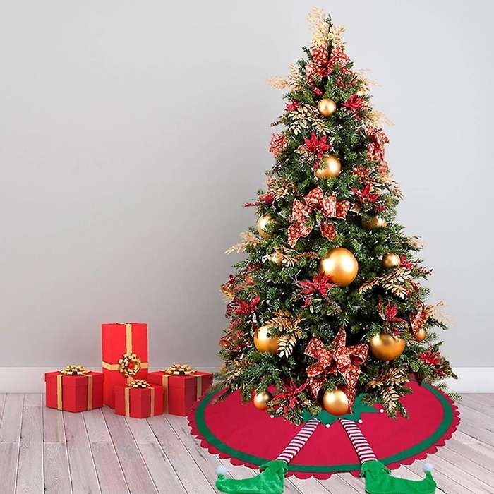 Elf Leg Christmas Tree Skirt Non-woven Red and Green Large Mat