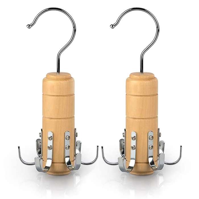 2pcs Wooden Belt Tie Rack Scarf Hanger for Closet, 6 Hooks